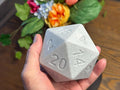 3D Printed D20 Dice: White Marble PLA, 100mm by Pencil Short Designs LLC