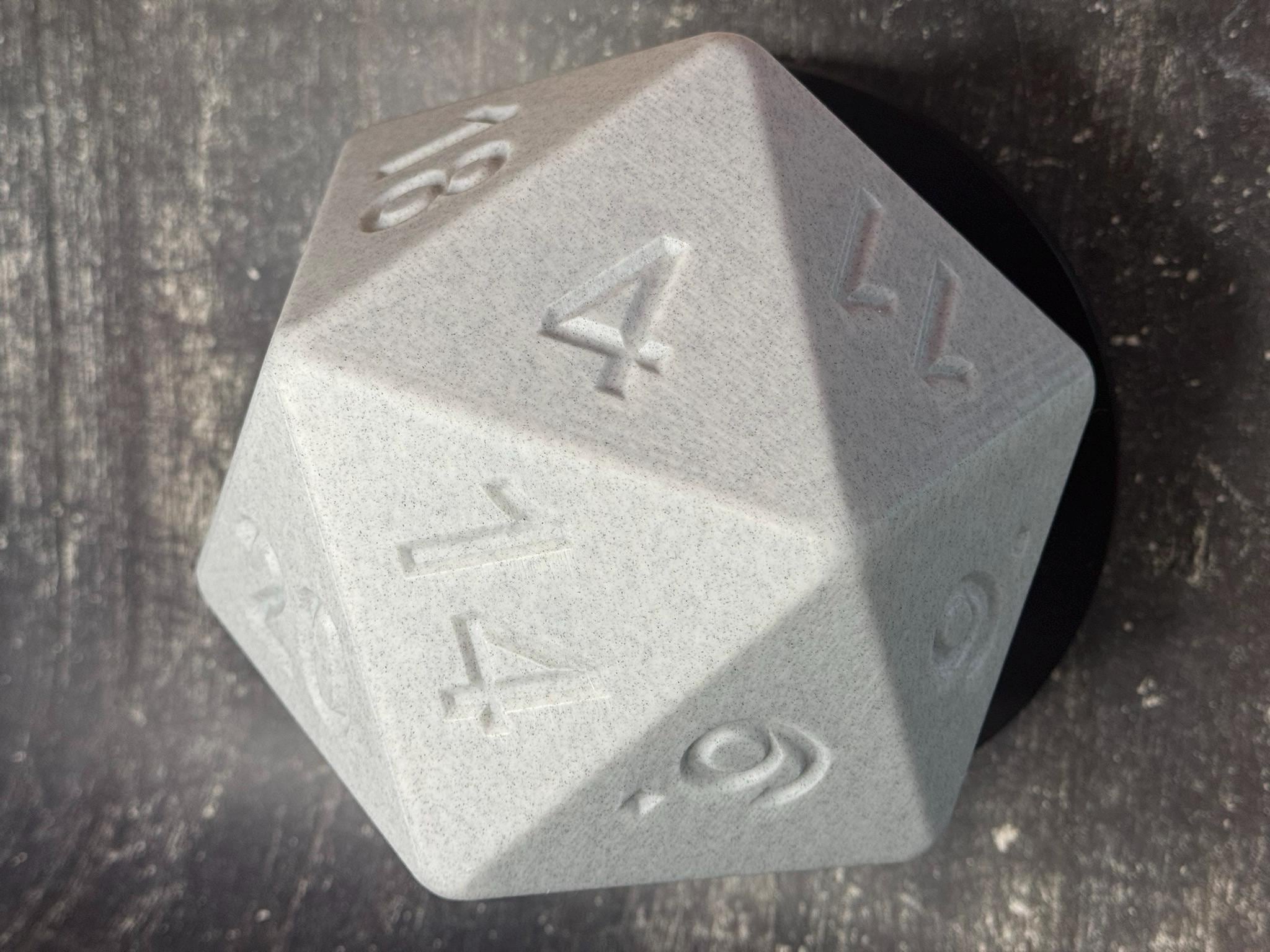 Giant 3D Printed D20 Dice: 200mm White Marble PLA by Pencil Short Designs LLC