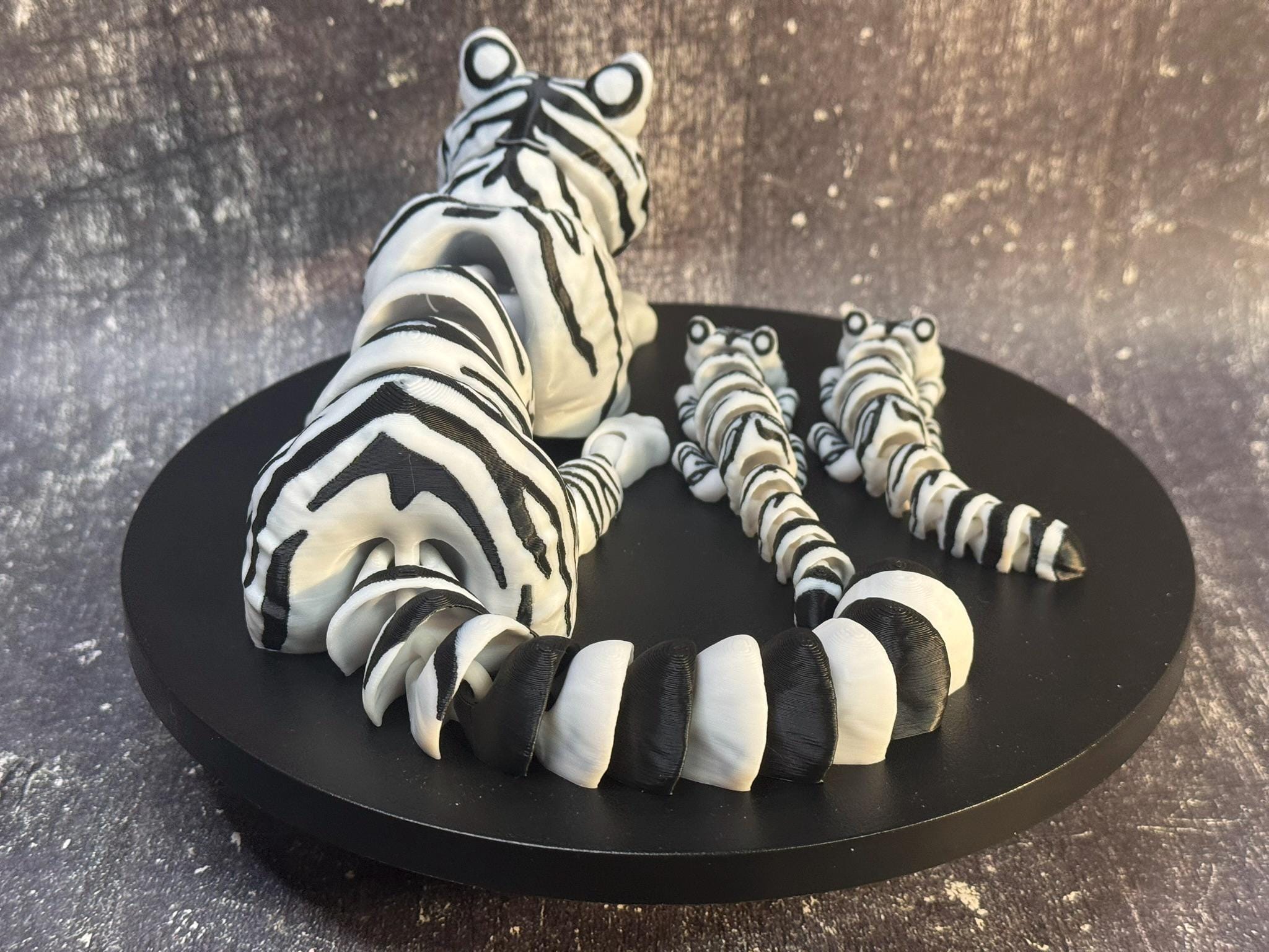 3D Printed Articulated White Tiger with Cubs | Poseable Animal Figurine, Desk Decor by Pencil Short Designs LLC