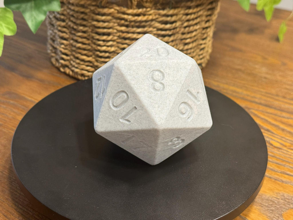 3D Printed D20 Dice: White Marble PLA, 100mm by Pencil Short Designs LLC