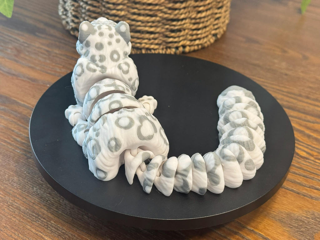 3D Printed Articulated Snow Leopard Family: Poseable Wildlife Decor by Pencil Short Designs LLC