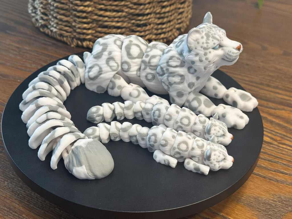 3D Printed Articulated Snow Leopard Family: Poseable Wildlife Decor by Pencil Short Designs LLC