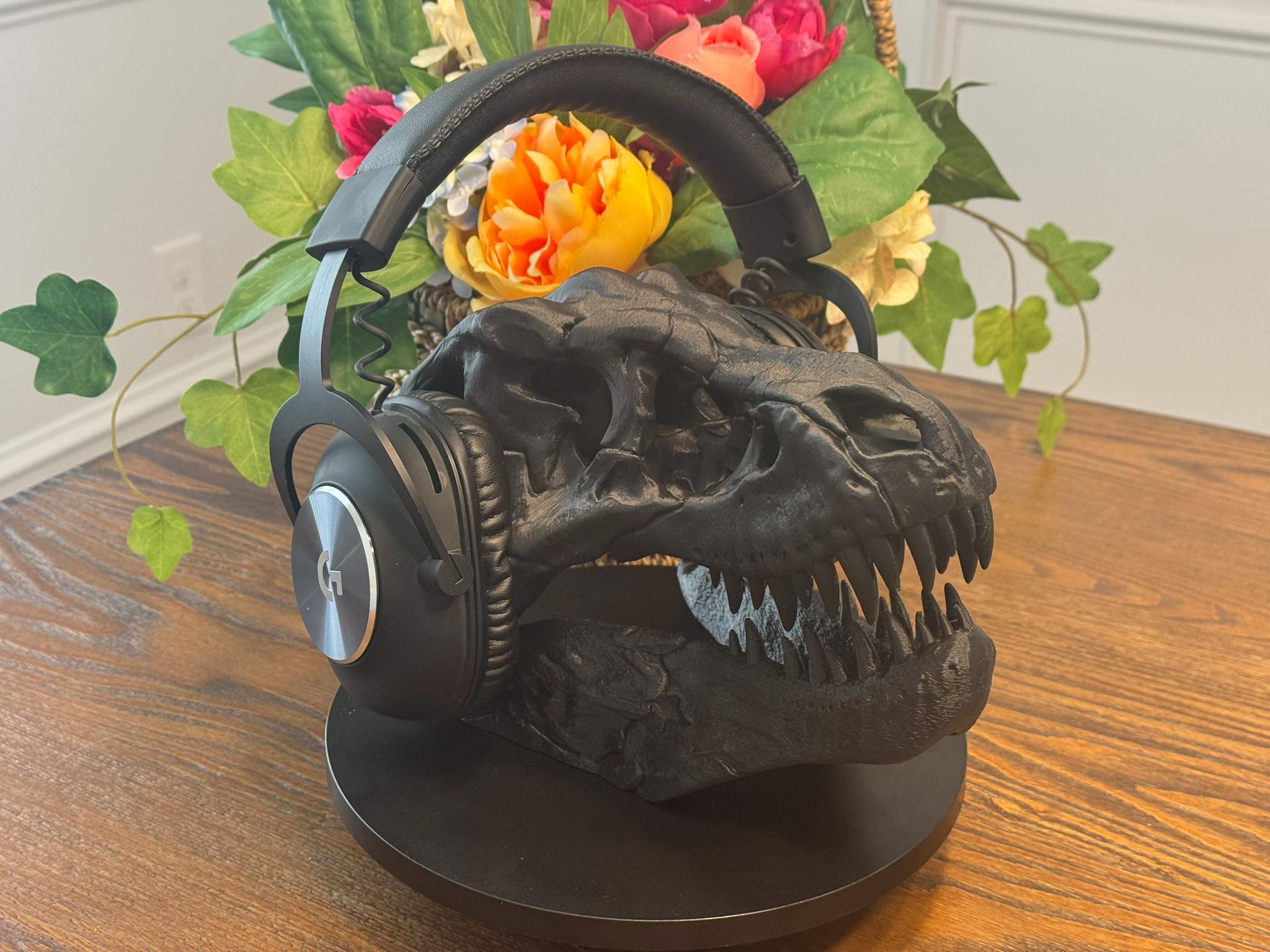 3D Printed T-Rex Skull Headphone Stand: Dinosaur Desk Decor by Pencil Short Designs LLC
