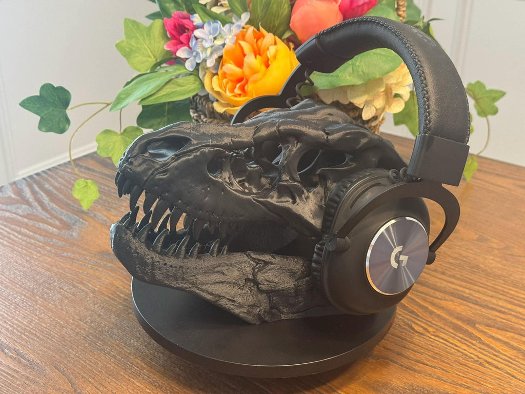 3D Printed T-Rex Skull Headphone Stand: Dinosaur Desk Decor by Pencil Short Designs LLC
