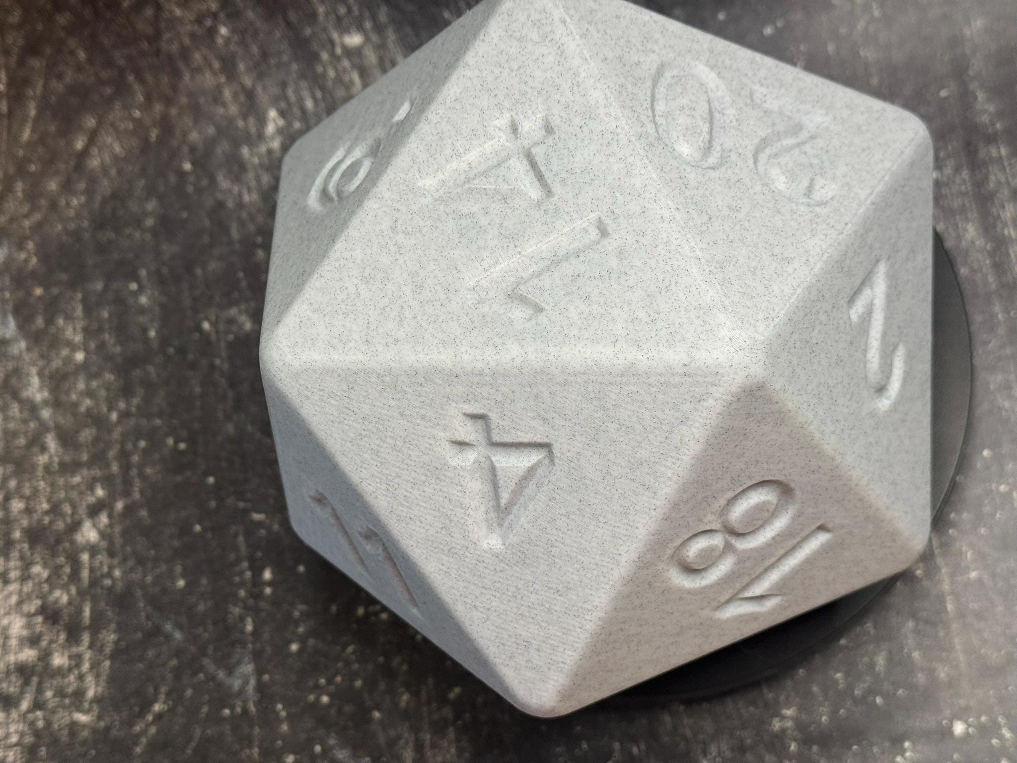 Giant 3D Printed D20 Dice: 200mm White Marble PLA by Pencil Short Designs LLC