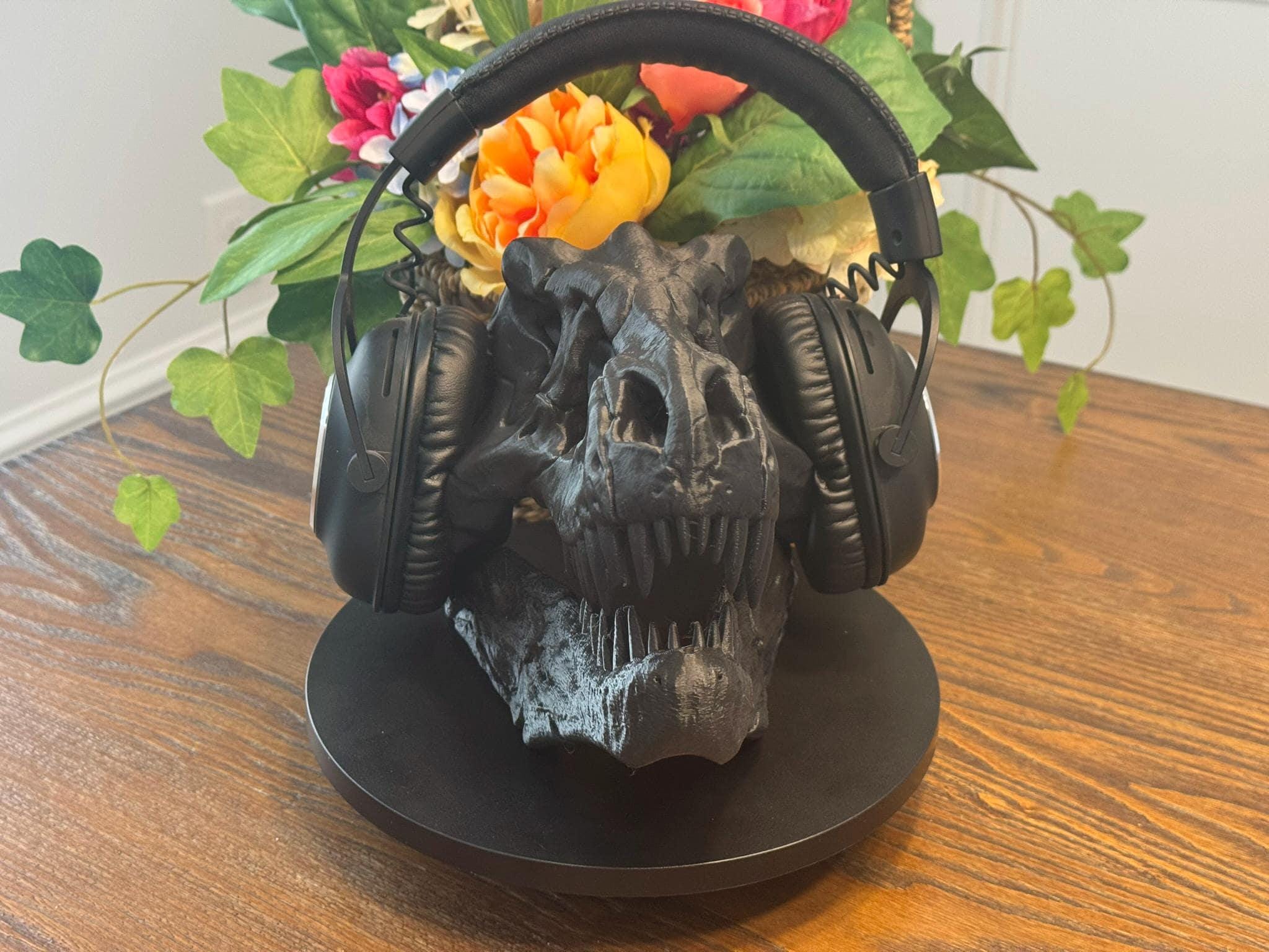 3D Printed T-Rex Skull Headphone Stand: Dinosaur Desk Decor by Pencil Short Designs LLC
