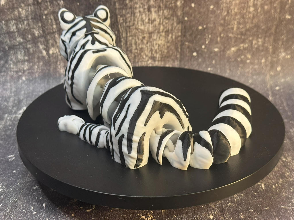 3D Printed Articulated White Tiger with Cubs | Poseable Animal Figurine, Desk Decor by Pencil Short Designs LLC