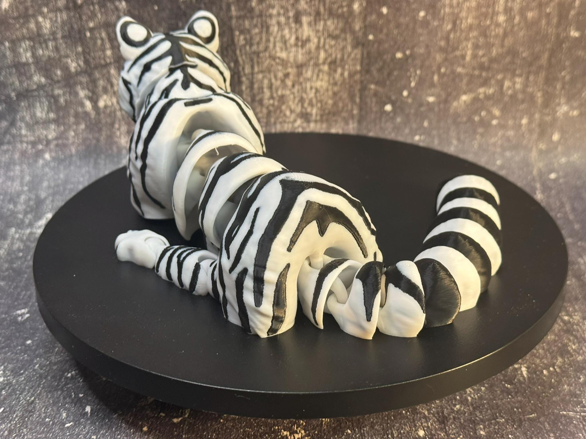 3D Printed Articulated White Tiger with Cubs | Poseable Animal Figurine, Desk Decor by Pencil Short Designs LLC