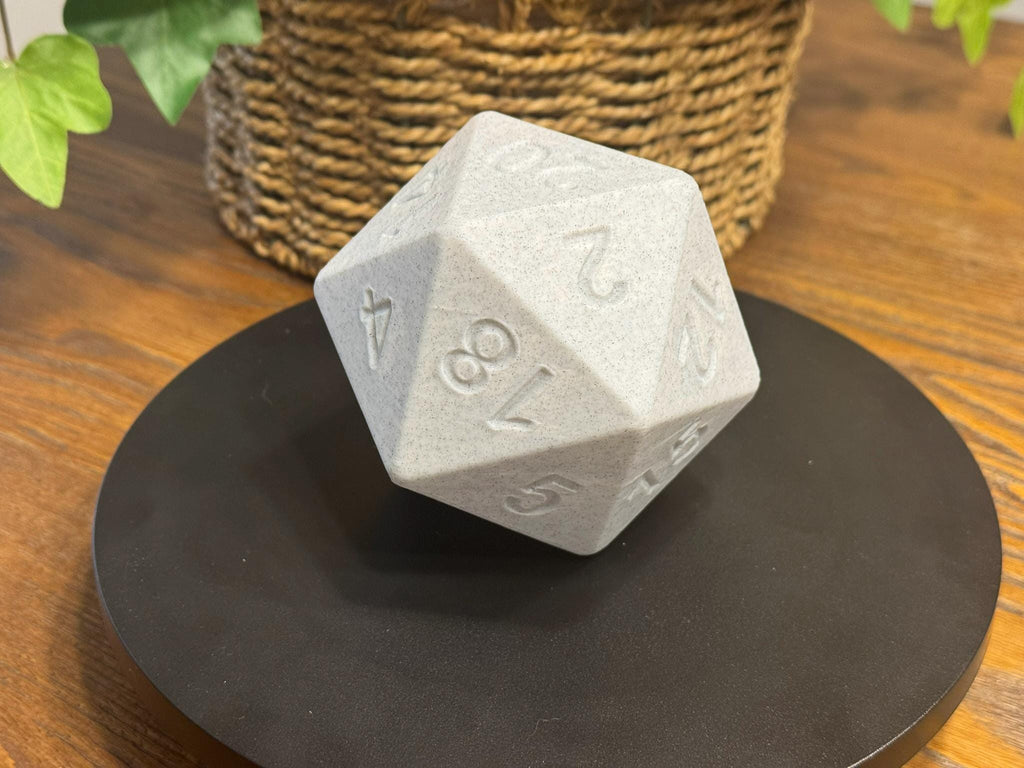 3D Printed D20 Dice: White Marble PLA, 100mm by Pencil Short Designs LLC