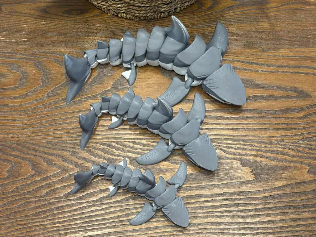 3D Printed Articulated Great White Shark, Poseable Marine Model by Pencil Short Designs LLC