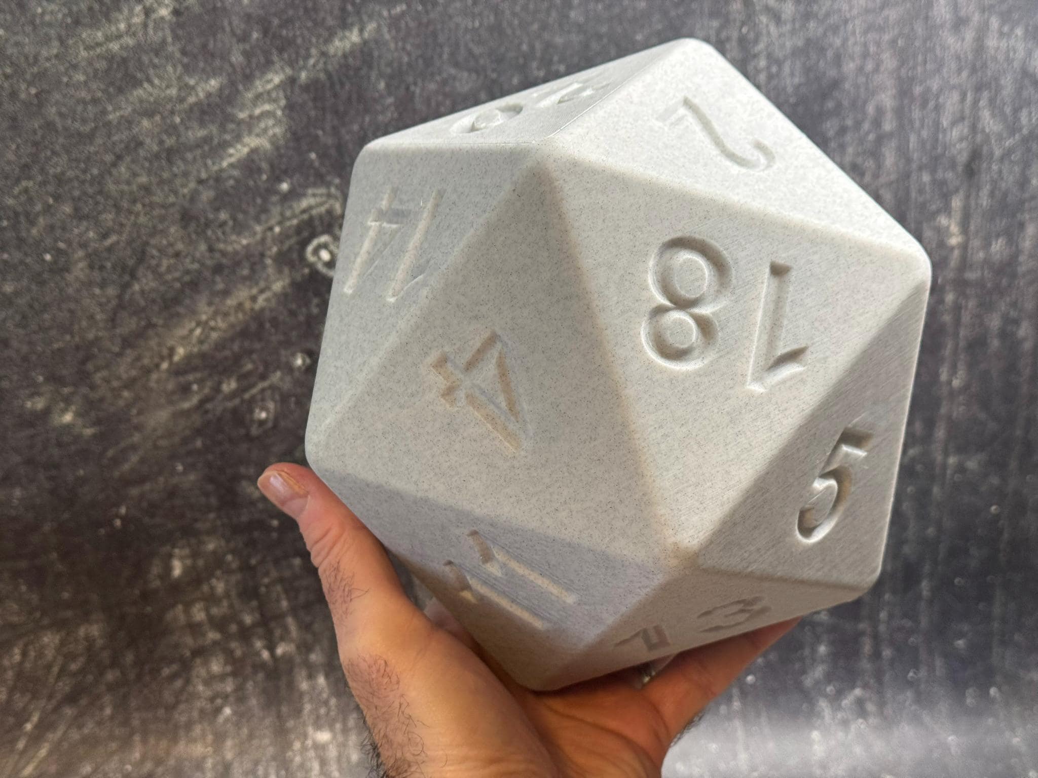 Giant 3D Printed D20 Dice: 200mm White Marble PLA by Pencil Short Designs LLC