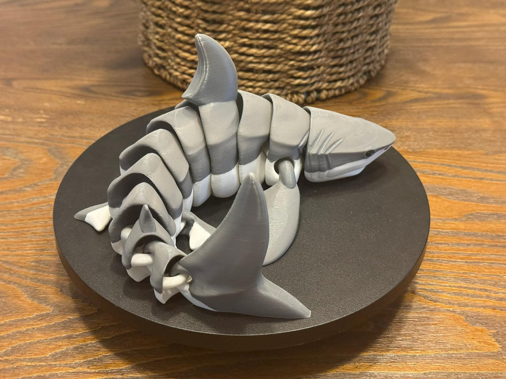 3D Printed Articulated Great White Shark, Poseable Marine Model by Pencil Short Designs LLC