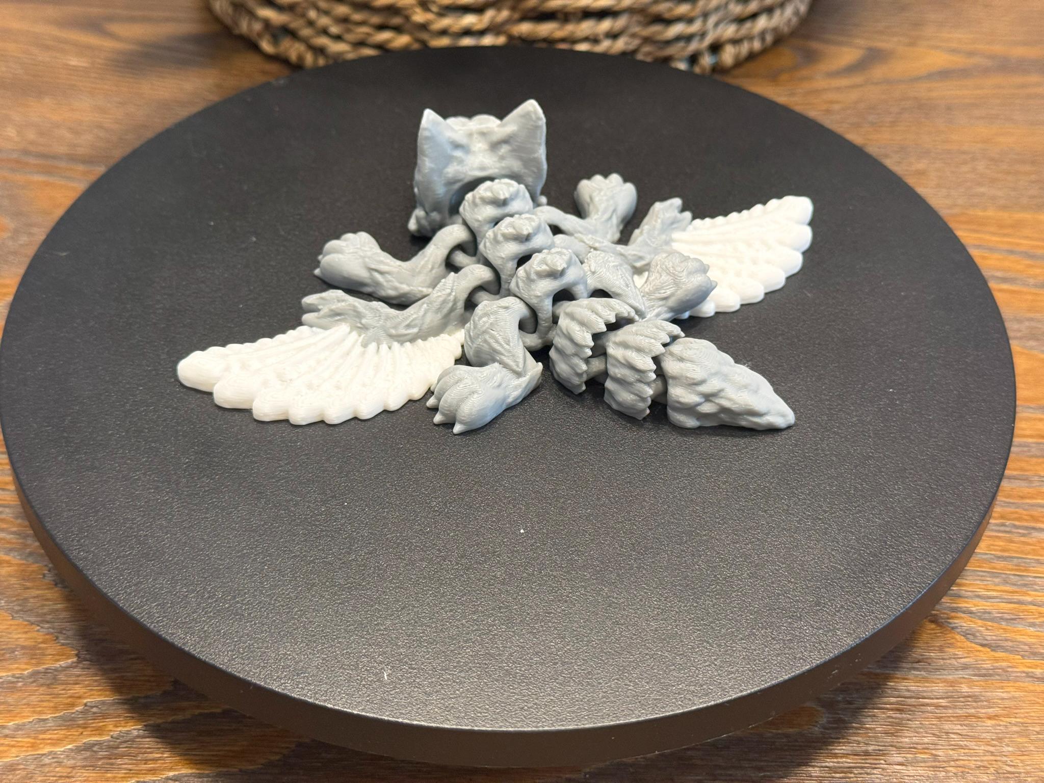 3D Printed Articulated Winged Wolf Figurine – Fantasy Sculpture by Pencil Short Designs LLC