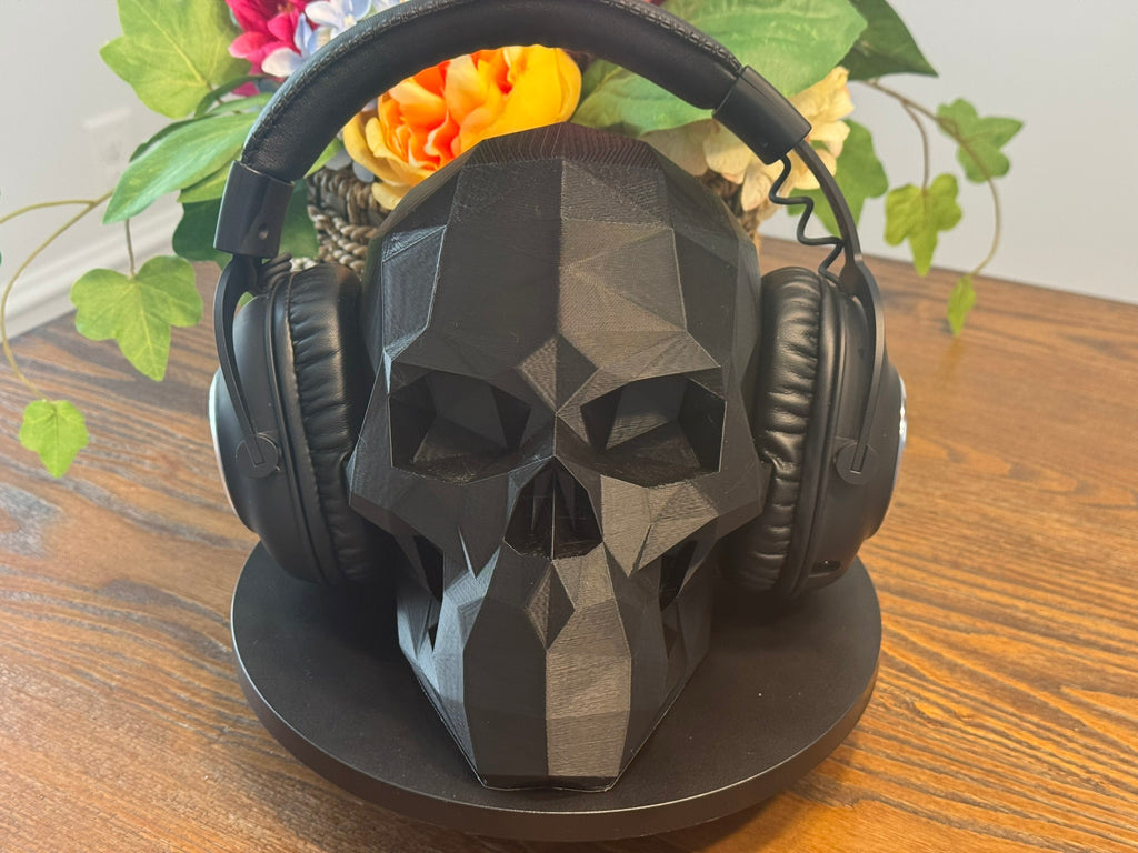 3D Printed Low Poly Skull Headset Stand: PLA Bioplastic by Pencil Short Designs LLC