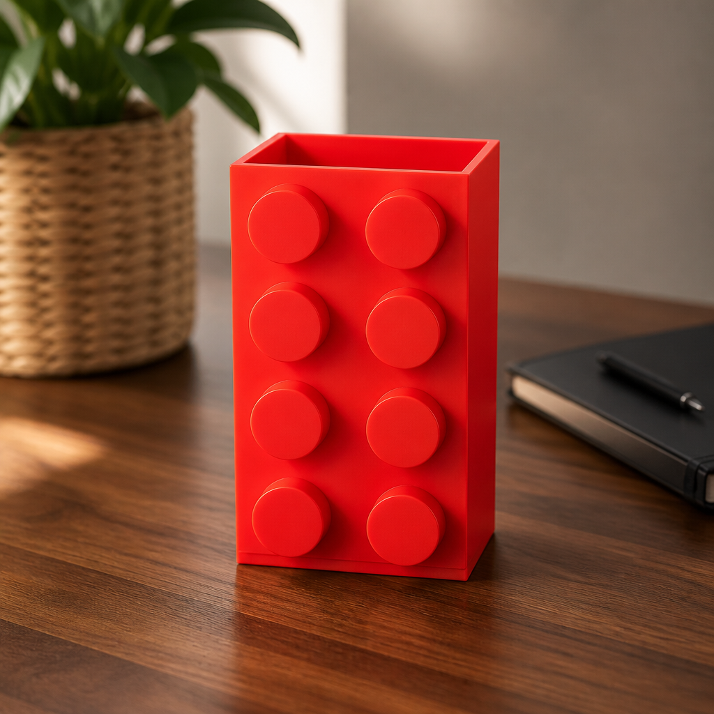 3D Printed Brick Inspired Pen And Pencil Holder For Desk Organization by Pencil Short Designs LLC