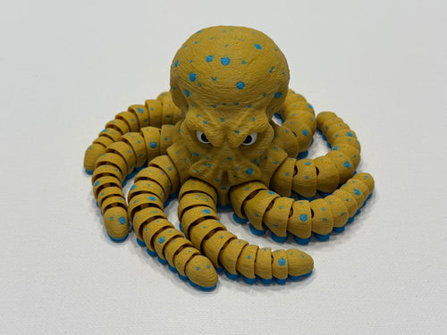 3D Printed Articulated Blue Ringed Octopus Display Model With Poseable Arms And Realistic Detail by Pencil Short Designs LLC