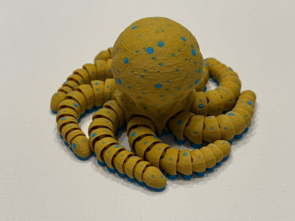3D Printed Articulated Blue Ringed Octopus Display Model With Poseable Arms And Realistic Detail by Pencil Short Designs LLC