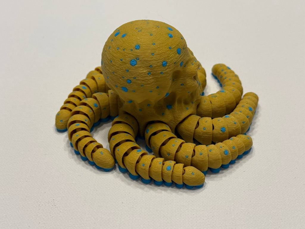 3D Printed Articulated Blue Ringed Octopus Display Model With Poseable Arms And Realistic Detail by Pencil Short Designs LLC