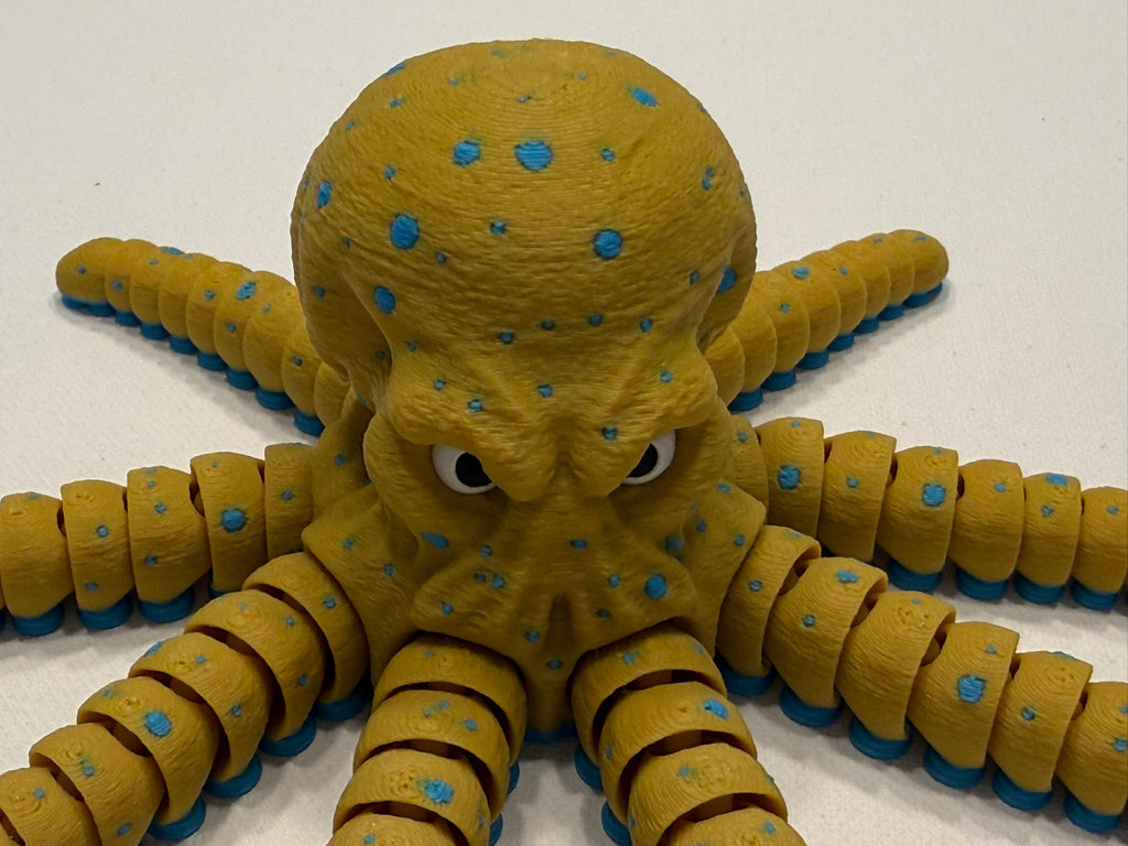3D Printed Articulated Blue Ringed Octopus Display Model With Poseable Arms And Realistic Detail by Pencil Short Designs LLC