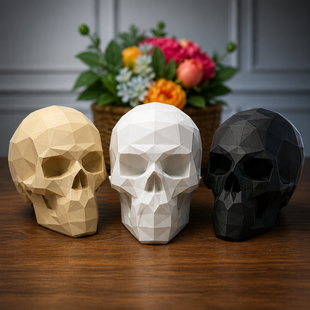 NovaForge 3D Printed Low Poly Skull Headset Stand 9in PLA Bioplastic by Pencil Short Designs LLC