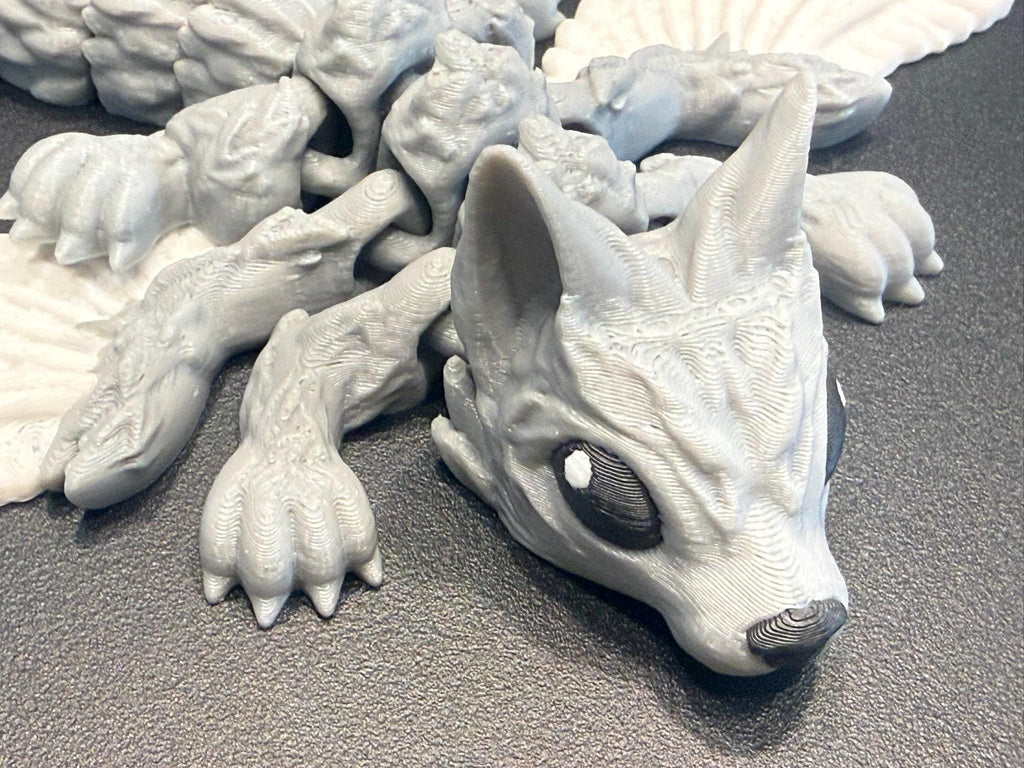 3D Printed Articulated Winged Wolf Figurine – Fantasy Sculpture by Pencil Short Designs LLC