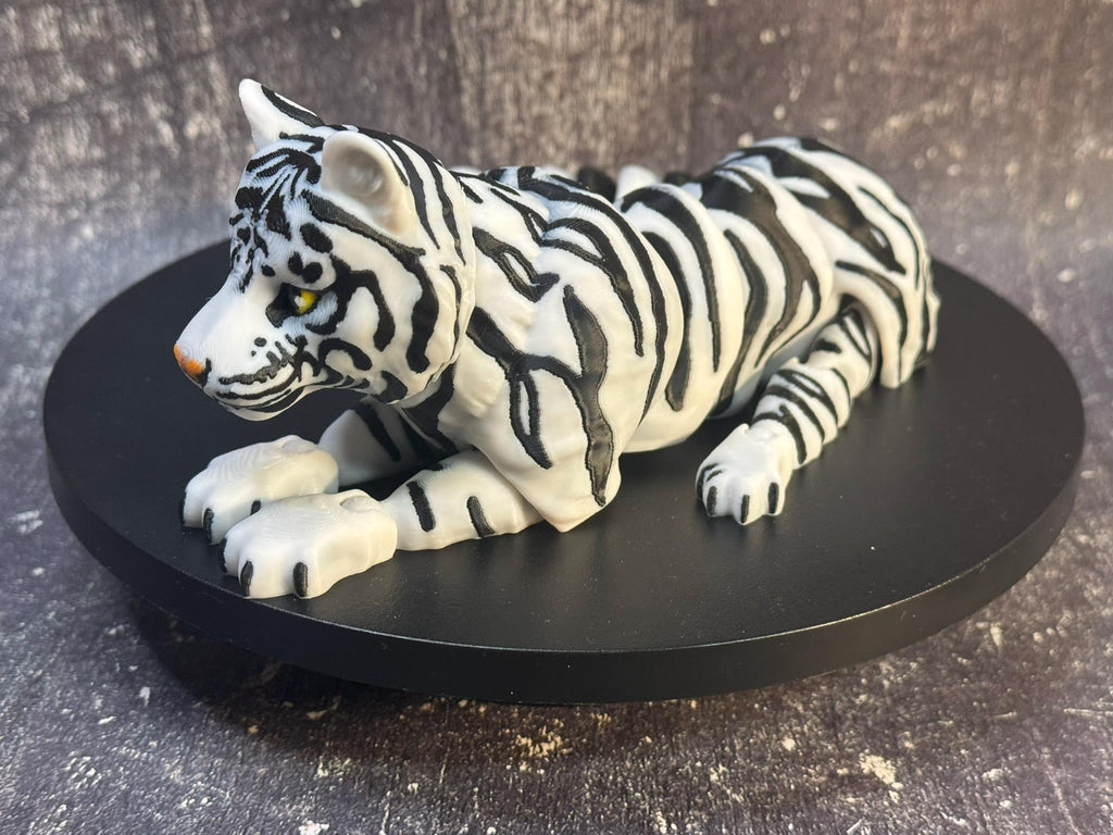 3D Printed Articulated White Tiger with Cubs | Poseable Animal Figurine, Desk Decor by Pencil Short Designs LLC