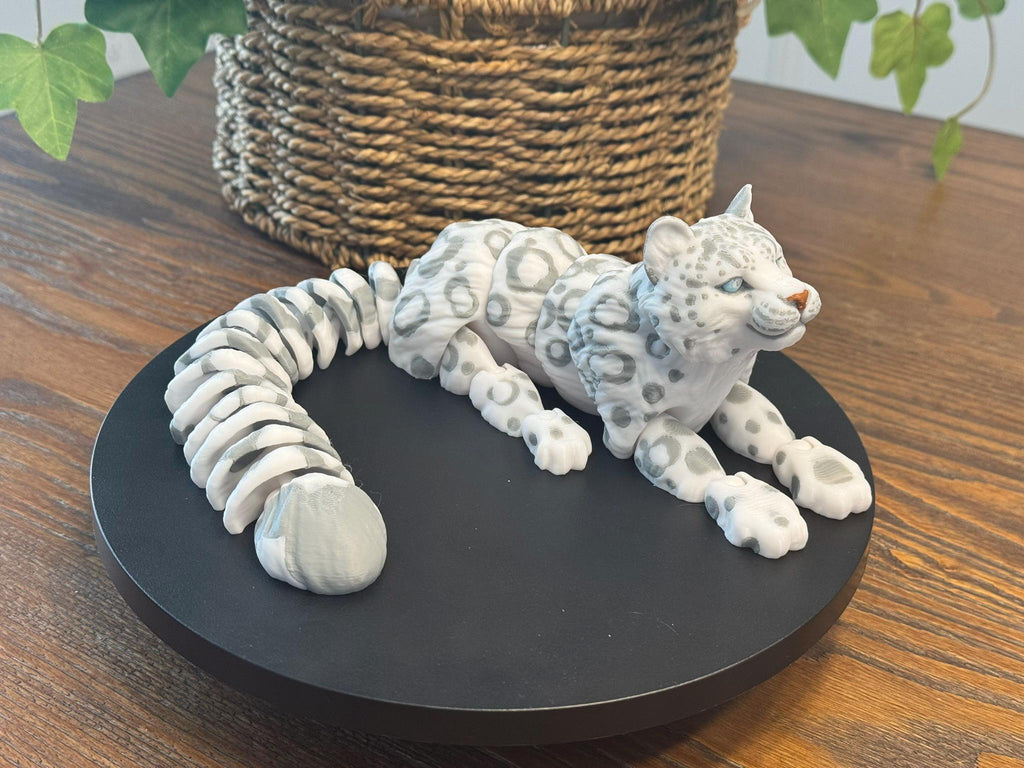 3D Printed Articulated Snow Leopard Family: Poseable Wildlife Decor by Pencil Short Designs LLC