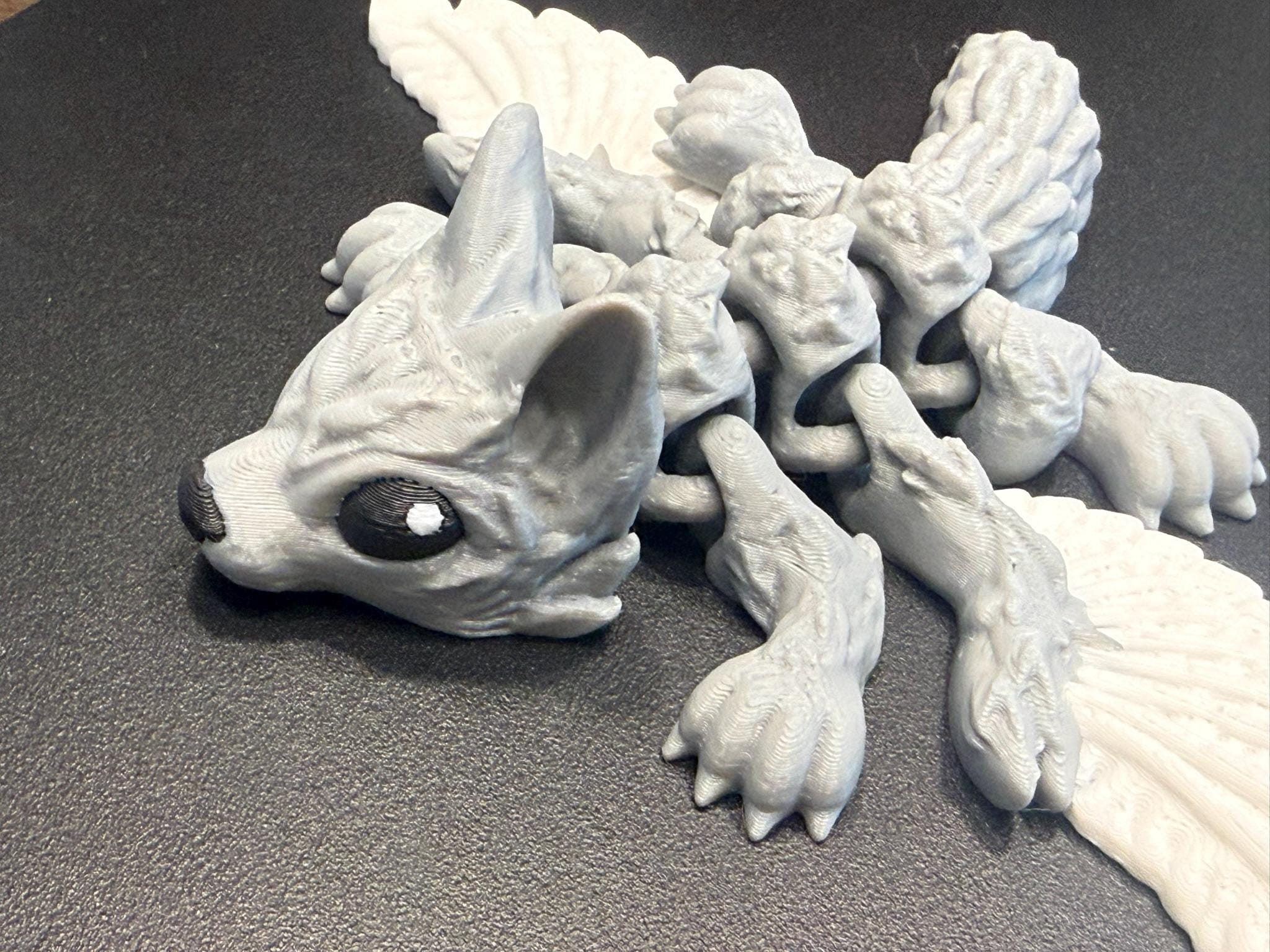 3D Printed Articulated Winged Wolf Figurine – Fantasy Sculpture by Pencil Short Designs LLC