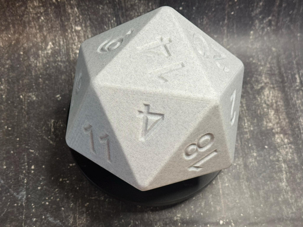 Giant 3D Printed D20 Dice: 200mm White Marble PLA by Pencil Short Designs LLC