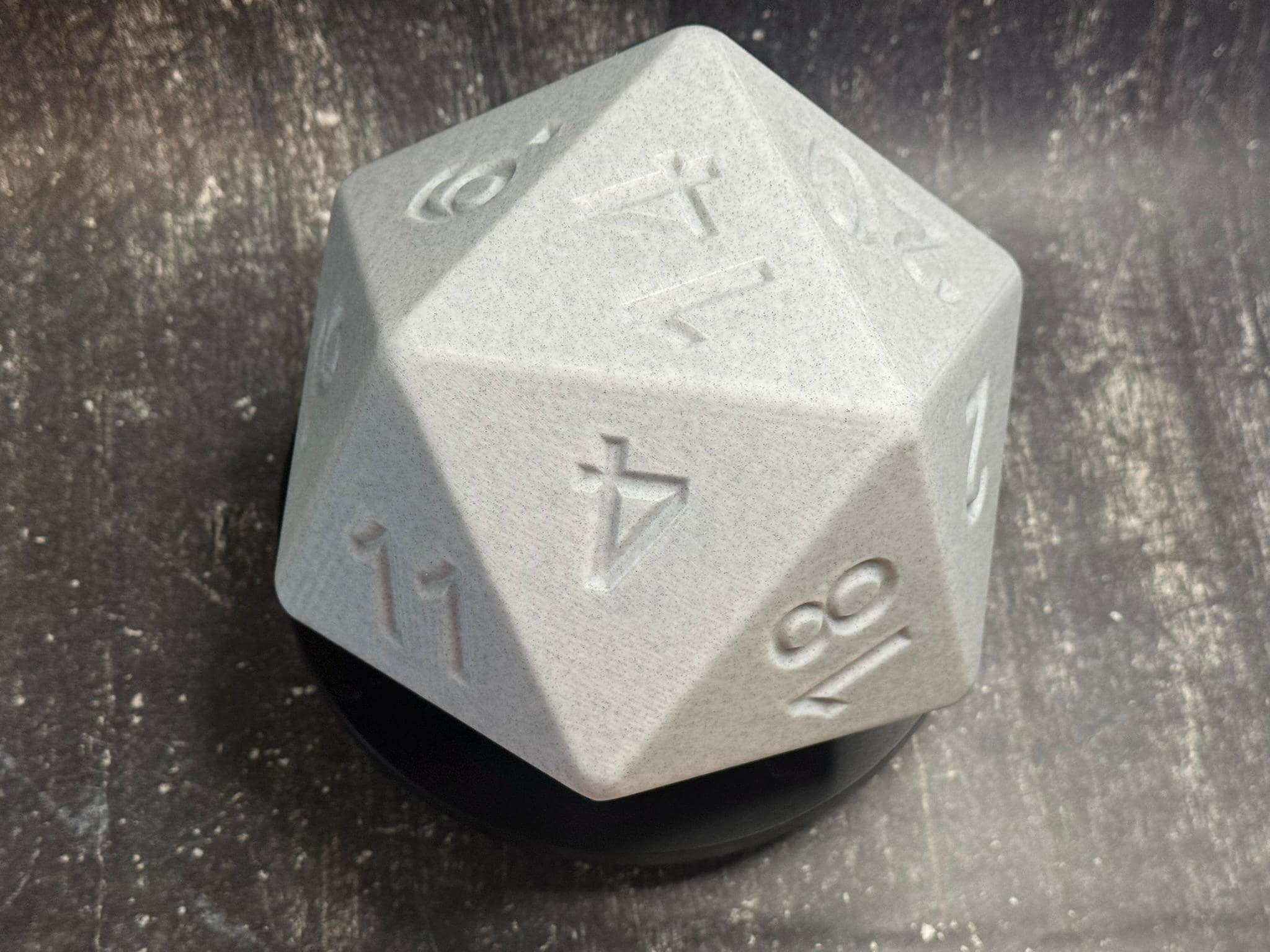 Giant 3D Printed D20 Dice: 200mm White Marble PLA by Pencil Short Designs LLC