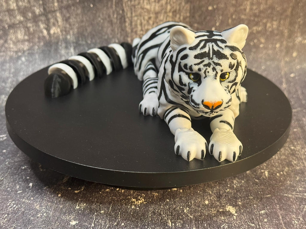 3D Printed Articulated White Tiger with Cubs | Poseable Animal Figurine, Desk Decor by Pencil Short Designs LLC