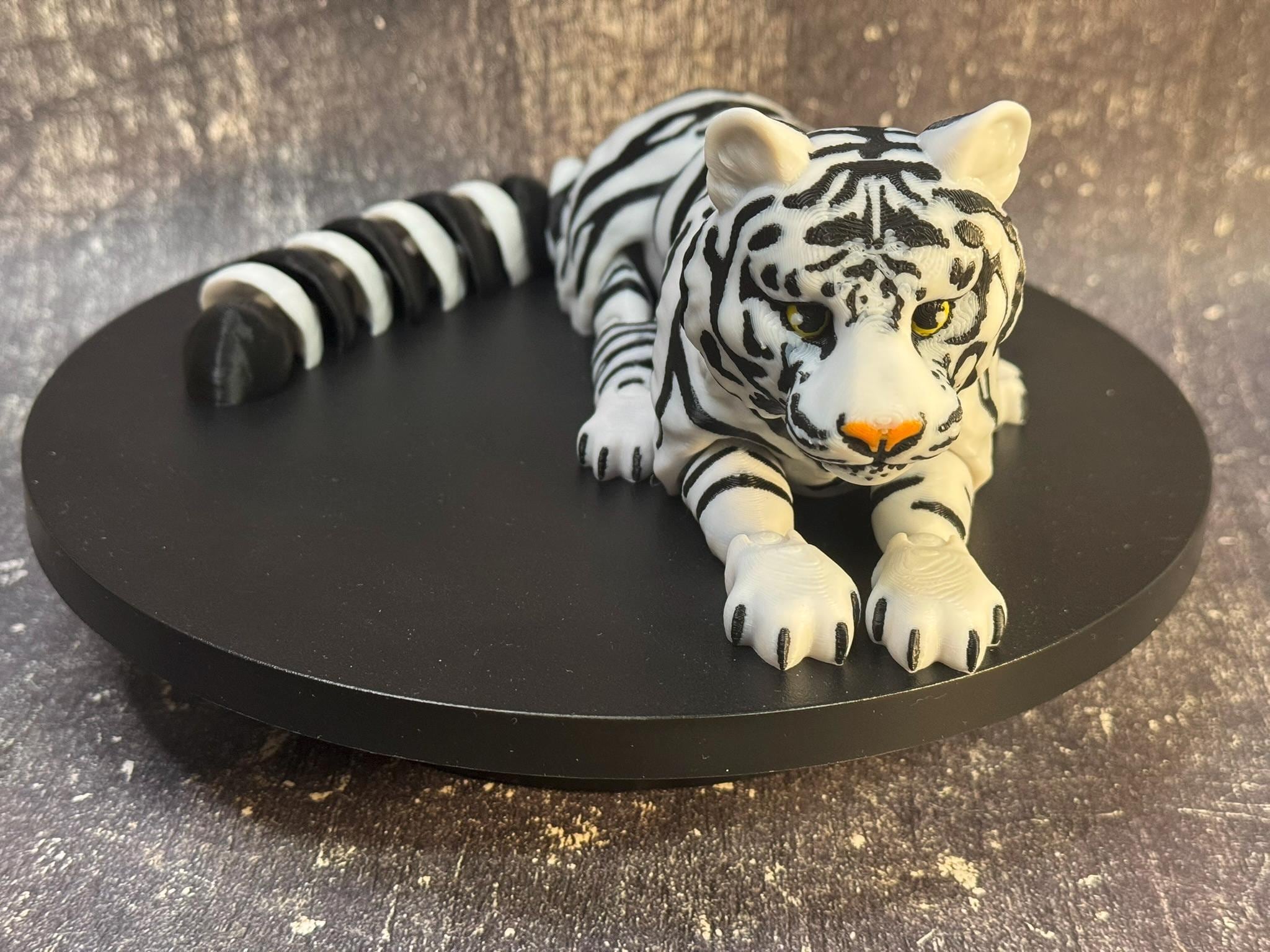 3D Printed Articulated White Tiger with Cubs | Poseable Animal Figurine, Desk Decor by Pencil Short Designs LLC