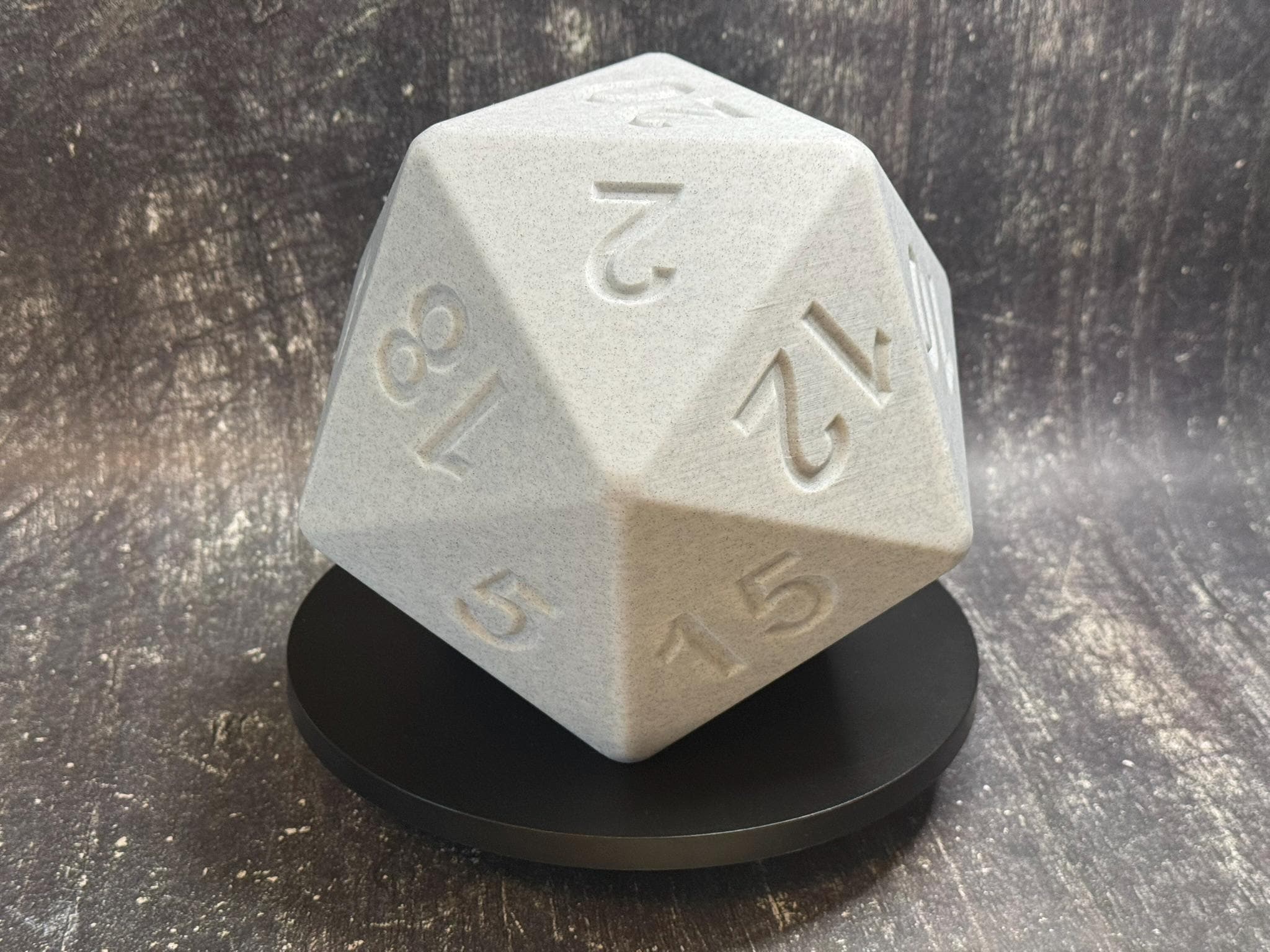 Giant 3D Printed D20 Dice: 200mm White Marble PLA by Pencil Short Designs LLC