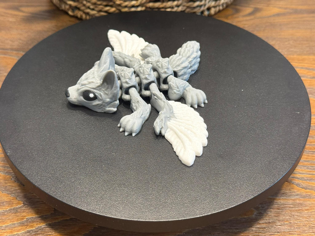 3D Printed Articulated Winged Wolf Figurine – Fantasy Sculpture by Pencil Short Designs LLC