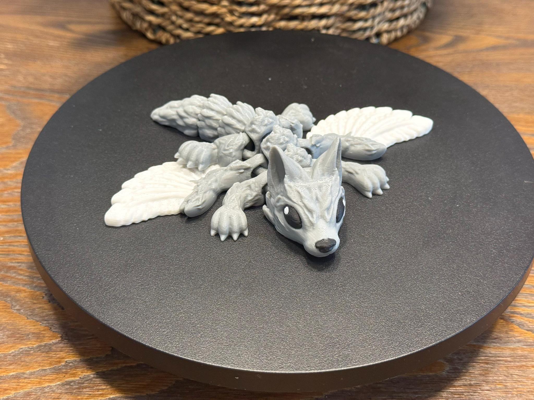 3D Printed Articulated Winged Wolf Figurine – Fantasy Sculpture by Pencil Short Designs LLC