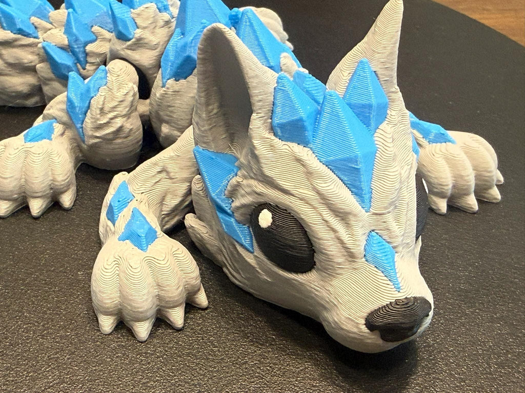 3D Printed Crystal Wolf Figurine – Articulated Fantasy Sculpture by Pencil Short Designs LLC