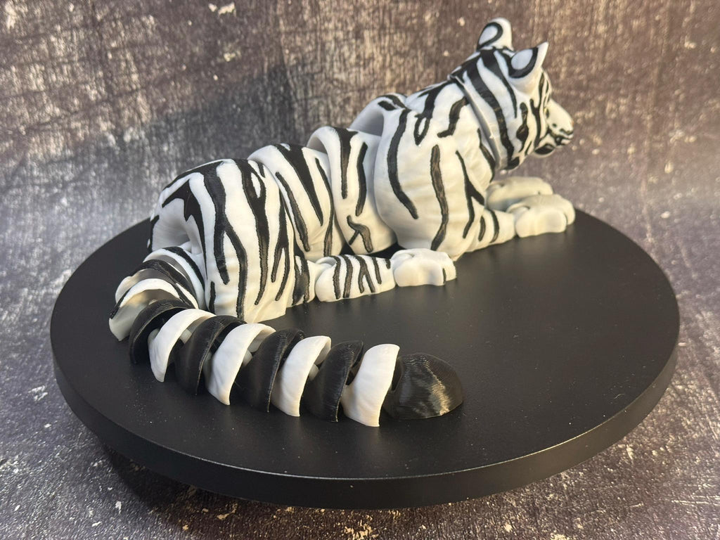 3D Printed Articulated White Tiger with Cubs | Poseable Animal Figurine, Desk Decor by Pencil Short Designs LLC