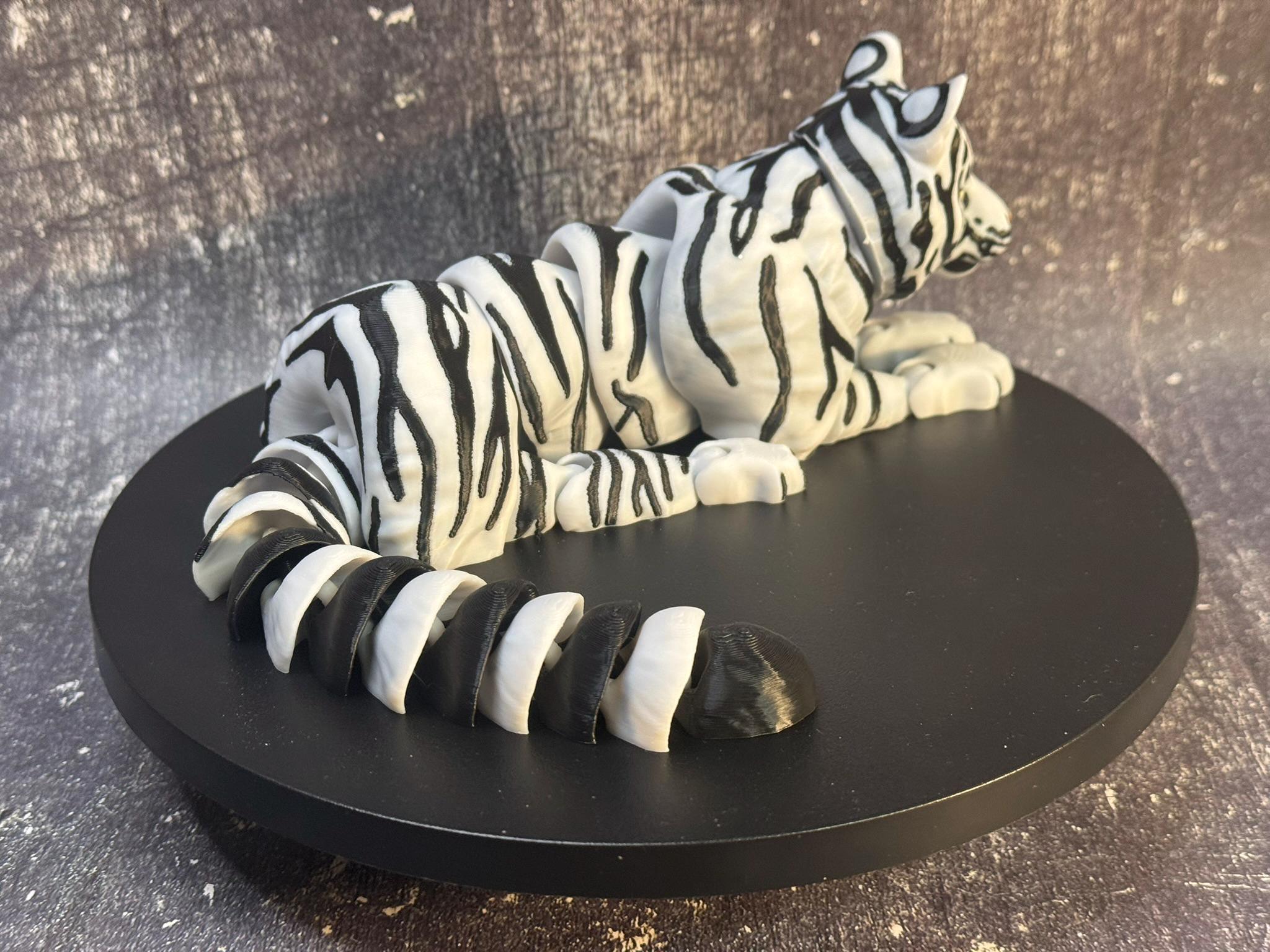 3D Printed Articulated White Tiger with Cubs | Poseable Animal Figurine, Desk Decor by Pencil Short Designs LLC