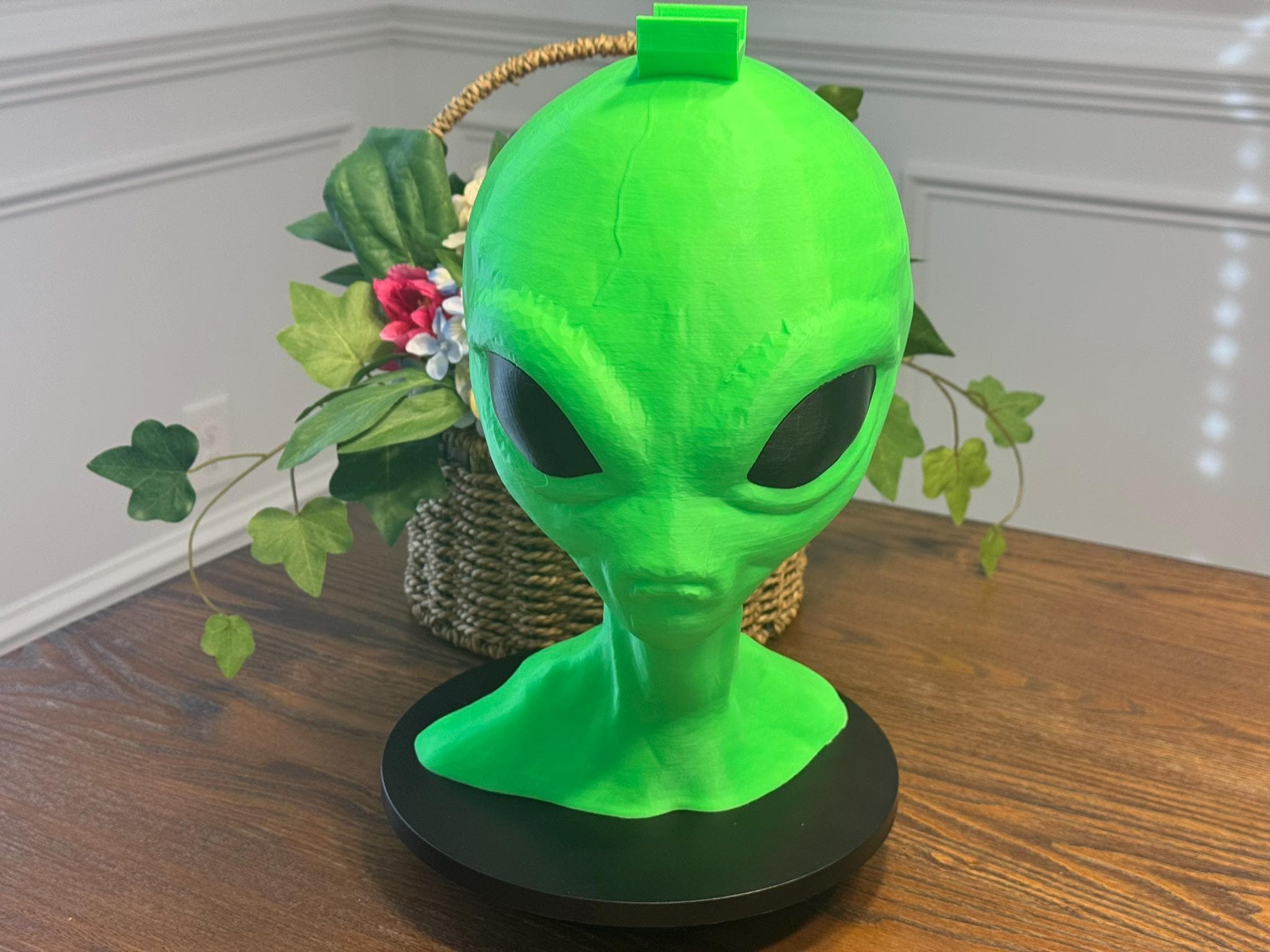 3D Printed Alien Headset Stand: Neon Green PLA Bioplastic by Pencil Short Designs LLC