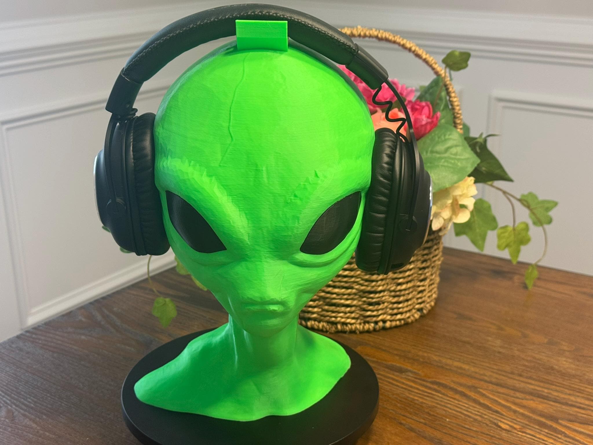 3D Printed Alien Headset Stand: Neon Green PLA Bioplastic by Pencil Short Designs LLC