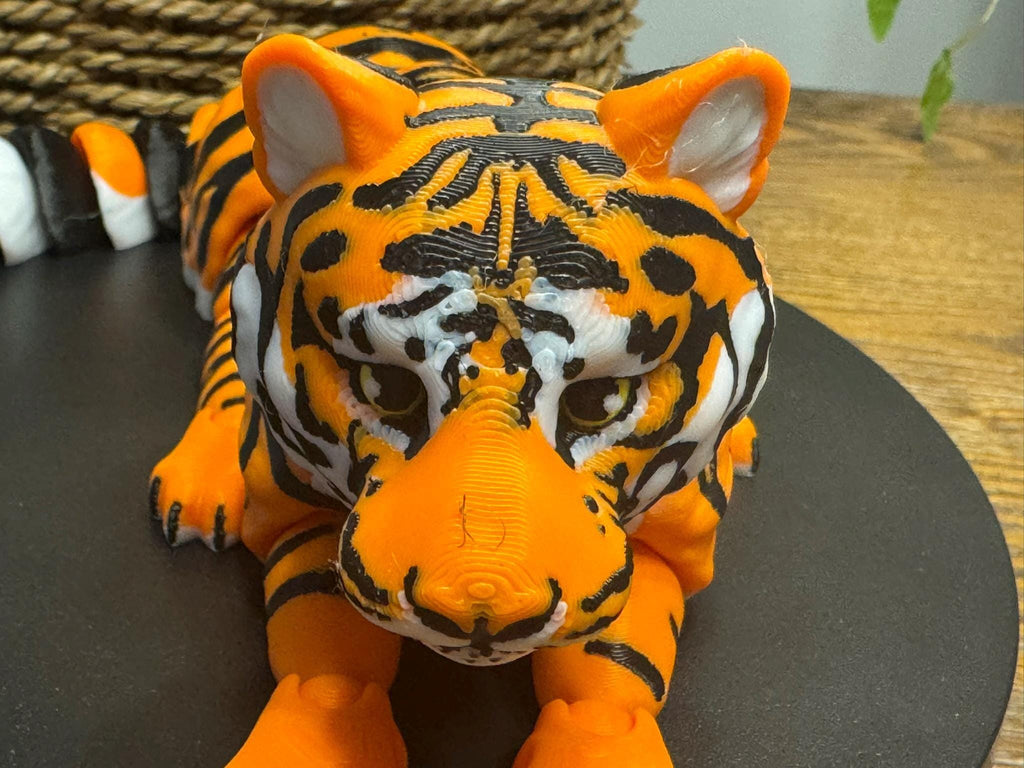 3D Printed Articulated Orange Tiger with Cubs by Pencil Short Designs LLC