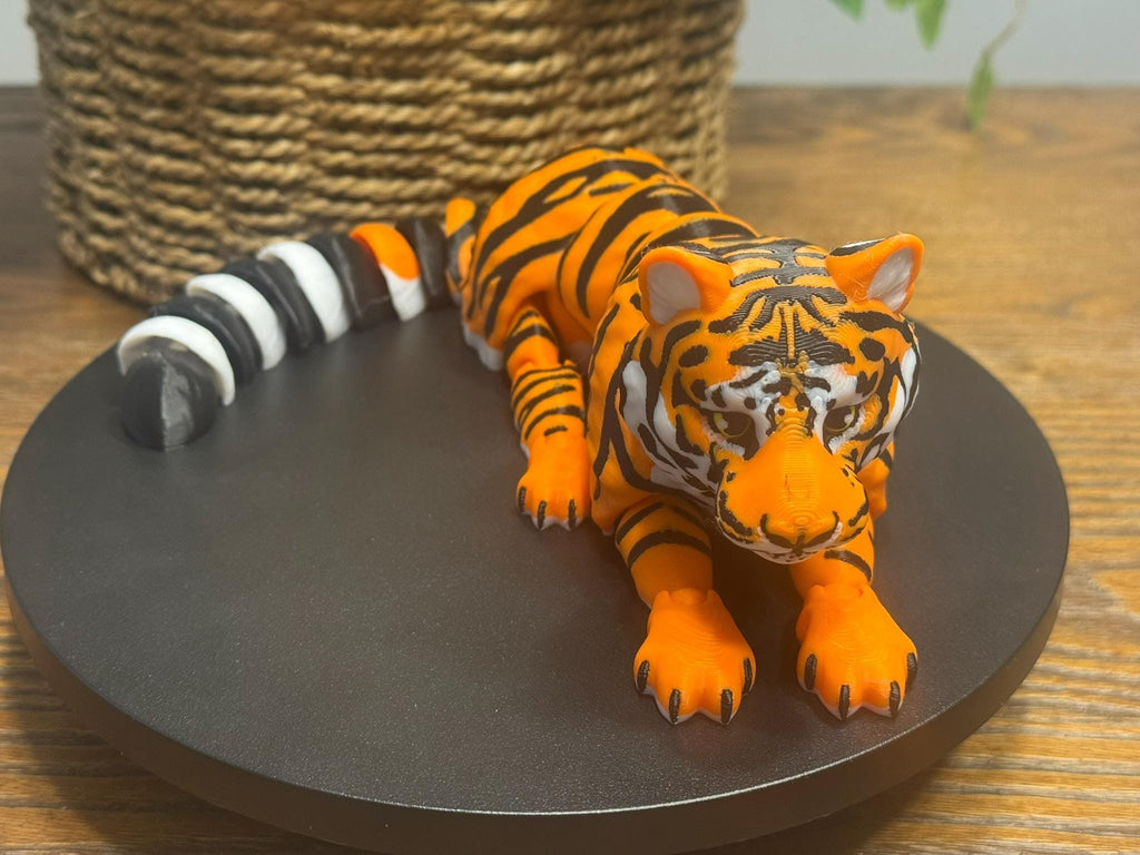 3D Printed Articulated Orange Tiger with Cubs by Pencil Short Designs LLC