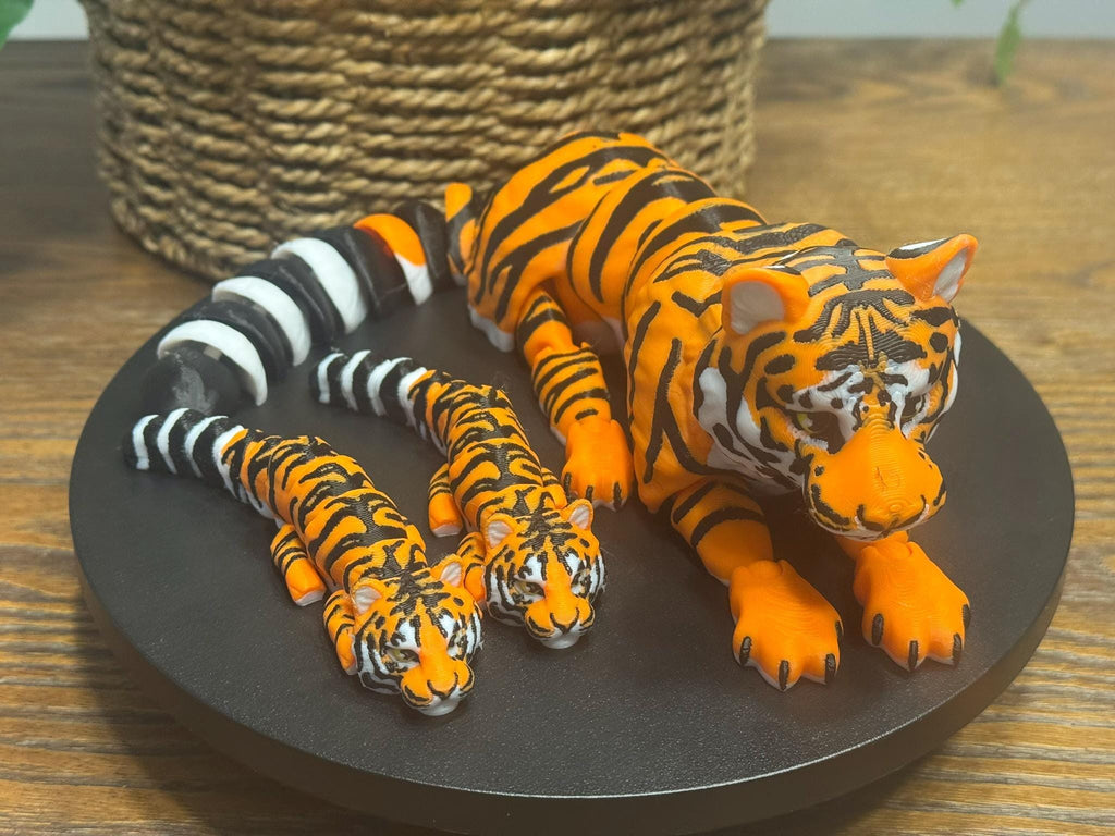 3D Printed Articulated Orange Tiger with Cubs by Pencil Short Designs LLC