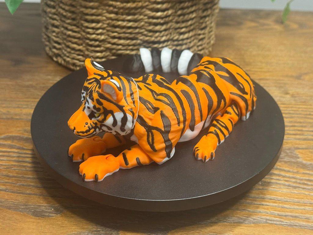 3D Printed Articulated Orange Tiger with Cubs by Pencil Short Designs LLC