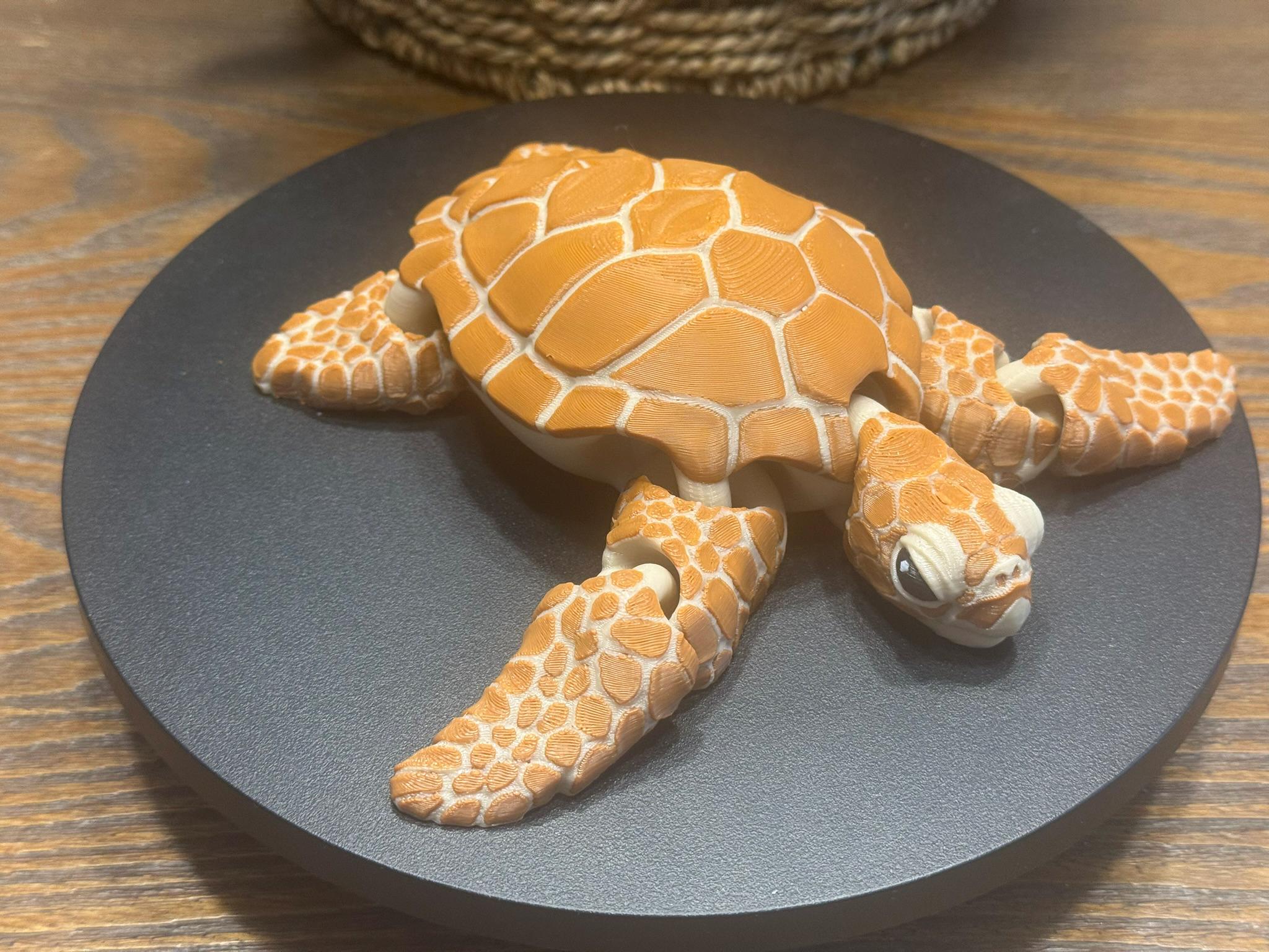 3D Printed Articulated Brown Sea Turtle: Fidget Toy, Sea Life Collectible by Pencil Short Designs LLC
