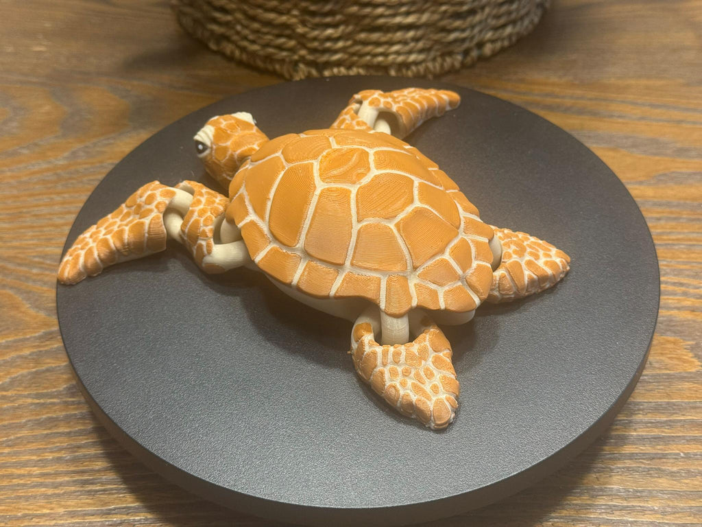3D Printed Articulated Brown Sea Turtle: Fidget Toy, Sea Life Collectible by Pencil Short Designs LLC