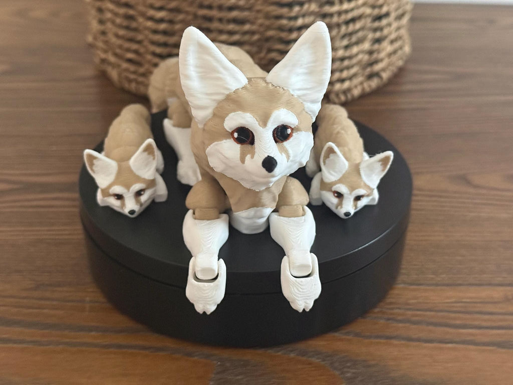 3D Printed Articulated Fennec Fox Family Sculpture, Animal Lover Gift by Pencil Short Designs LLC