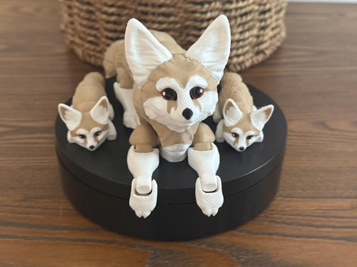 3D Printed Articulated Fennec Fox Family Sculpture, Animal Lover Gift by Pencil Short Designs LLC