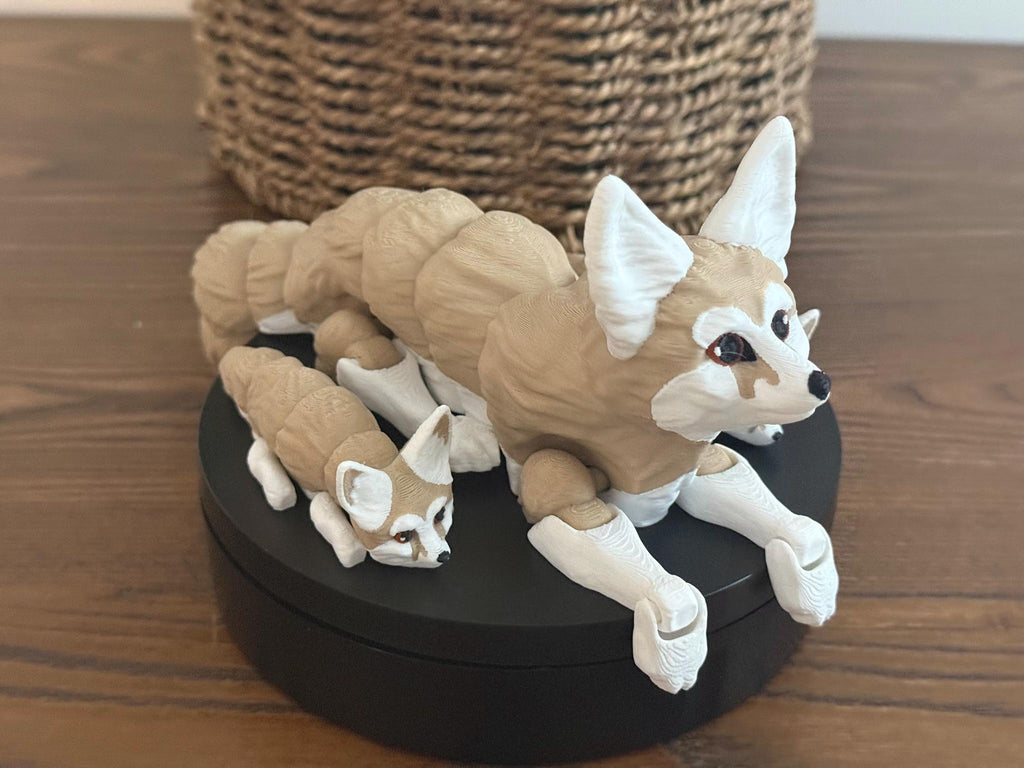 3D Printed Articulated Fennec Fox Family Sculpture, Animal Lover Gift by Pencil Short Designs LLC
