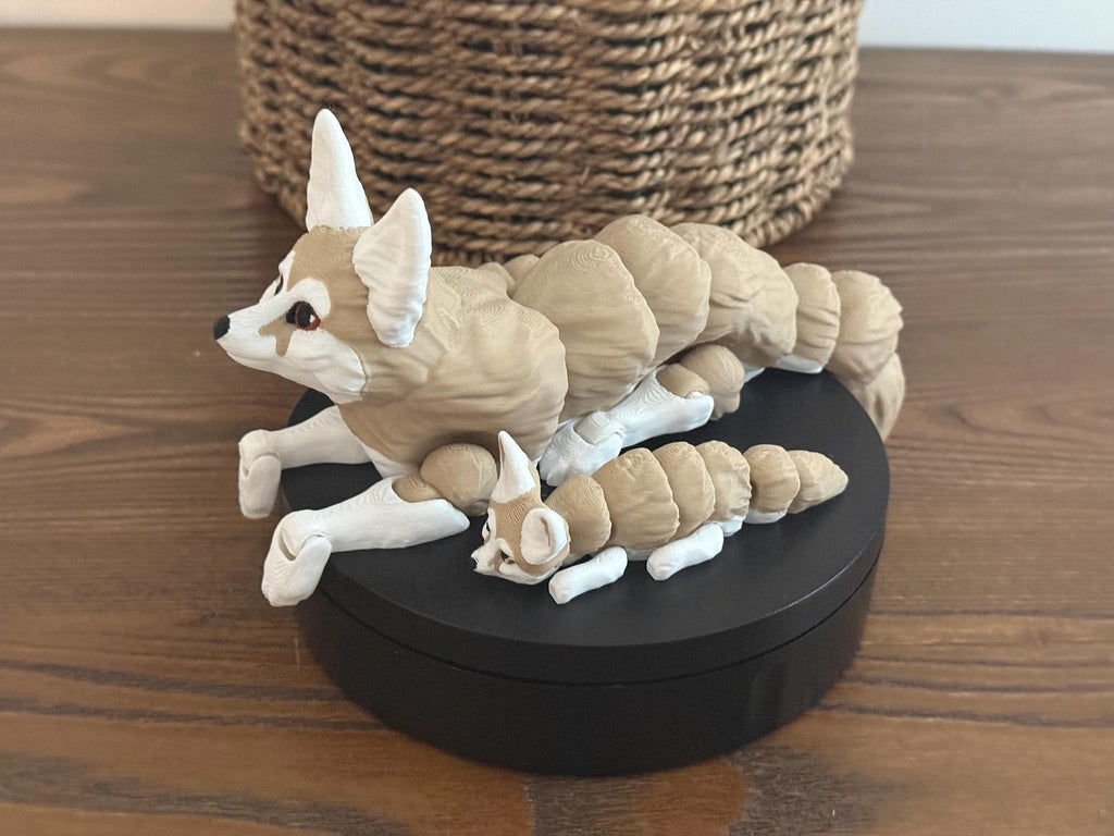 3D Printed Articulated Fennec Fox Family Sculpture, Animal Lover Gift by Pencil Short Designs LLC